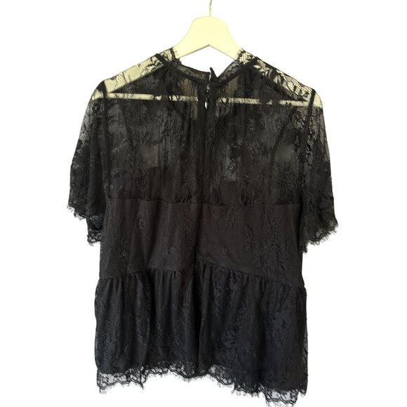 Torrid Black Lace Peplum Top Size 3 Sheer Overlay Short Sleeve Witchy Whimsygoth - Picture 5 of 7